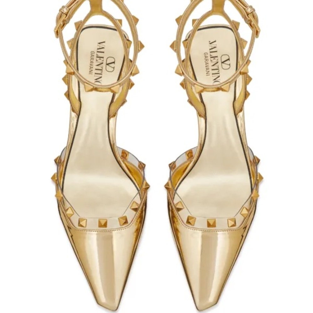 Valentino Gold Studded Heels with Kitten Heel